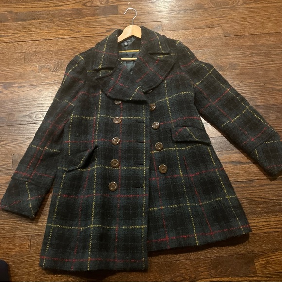 Tommy Hilfiger GREEN GOLD Wool Blend Plaid Peacoat Sz L (12)